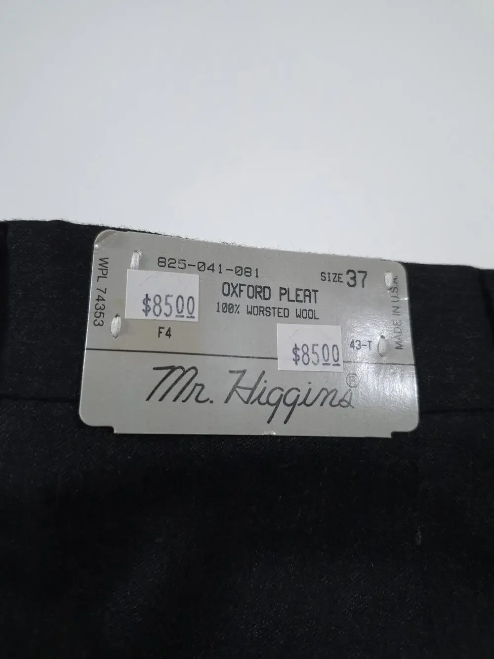 VTG Mr. Higgins Dress Pants Mens 37x36 Black Wool Oxford Pleat Straight NWT USA